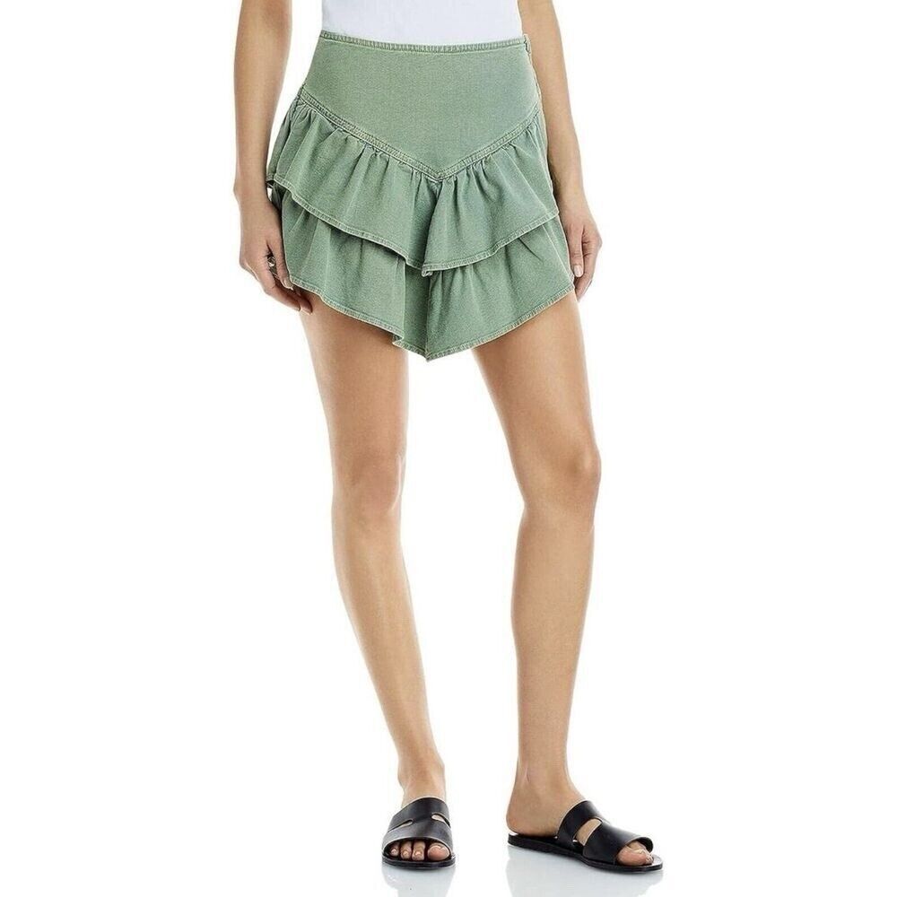 Mother Denim The Ruffle Mini Skirt Lodon Frost Green Multi Tiered Edgy Grunge 26